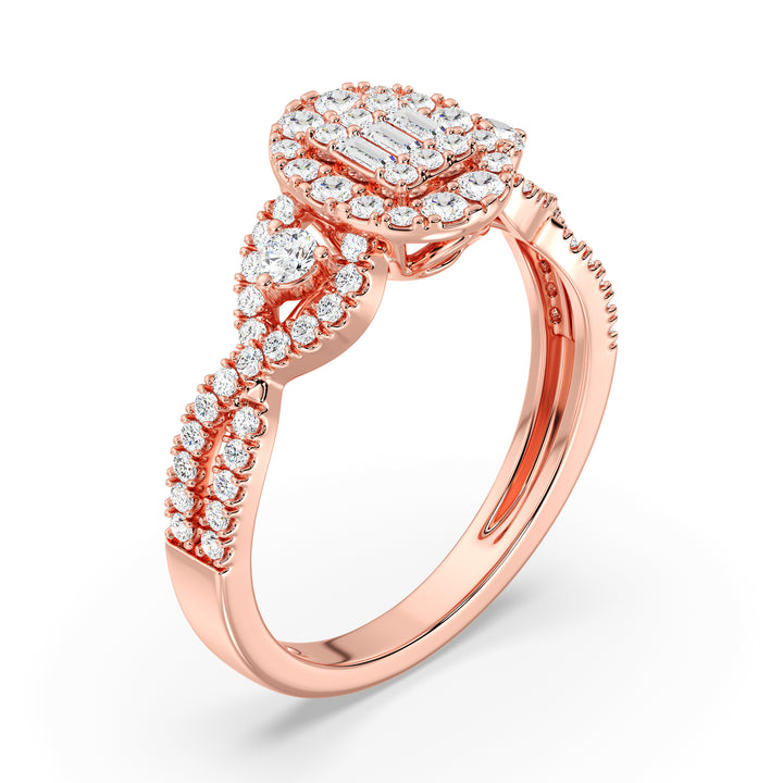 0.67CTTW Round EF-VS Lab-Grown Diamond Oval Cluster Engagement Ring in 18K Rose Gold