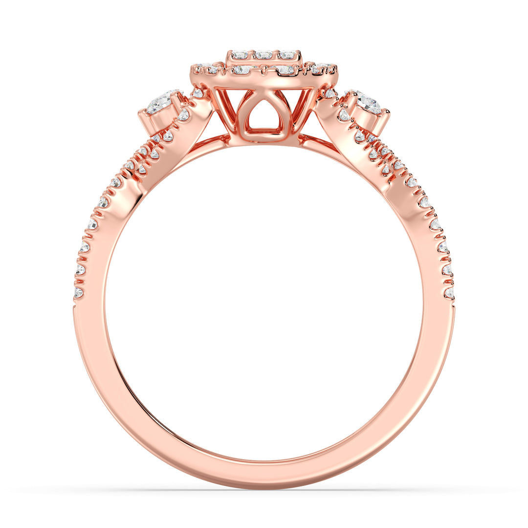 0.67CTTW Round EF-VS Lab-Grown Diamond Oval Cluster Engagement Ring in 18K Rose Gold