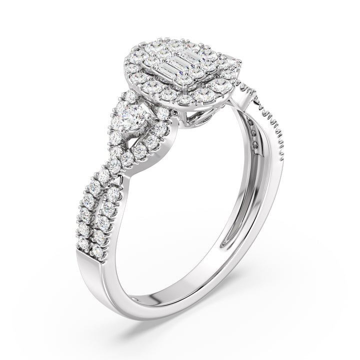 0.67CTTW Round EF-VS Lab-Grown Diamond Oval Cluster Engagement Ring in 18K White Gold