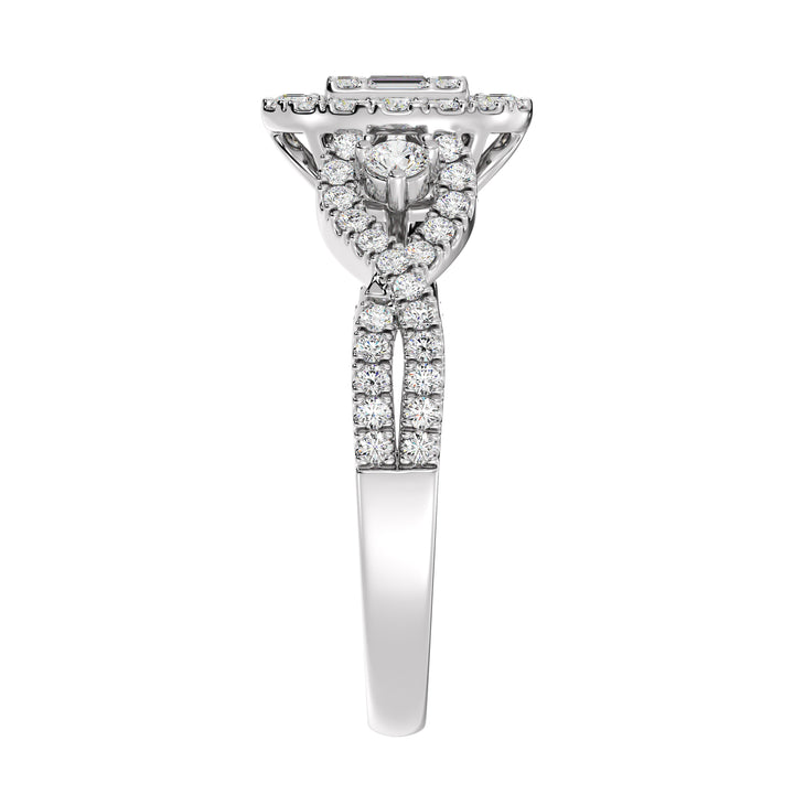 0.67CTTW Round EF-VS Lab-Grown Diamond Oval Cluster Engagement Ring in 18K White Gold