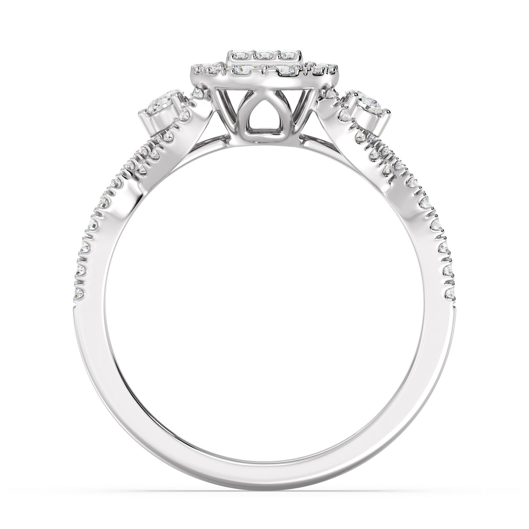 0.67CTTW Round EF-VS Lab-Grown Diamond Oval Cluster Engagement Ring in 18K White Gold