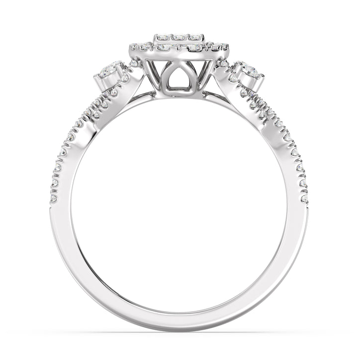 0.67CTTW Round EF-VS Lab-Grown Diamond Oval Cluster Engagement Ring in 18K White Gold