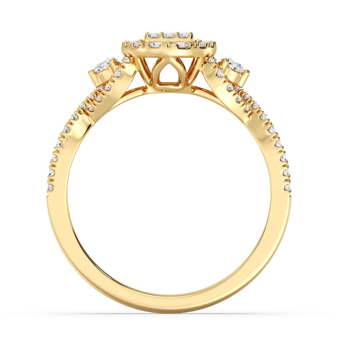 0.67CTTW Round EF-VS Lab-Grown Diamond Oval Cluster Engagement Ring in 18K Yellow Gold