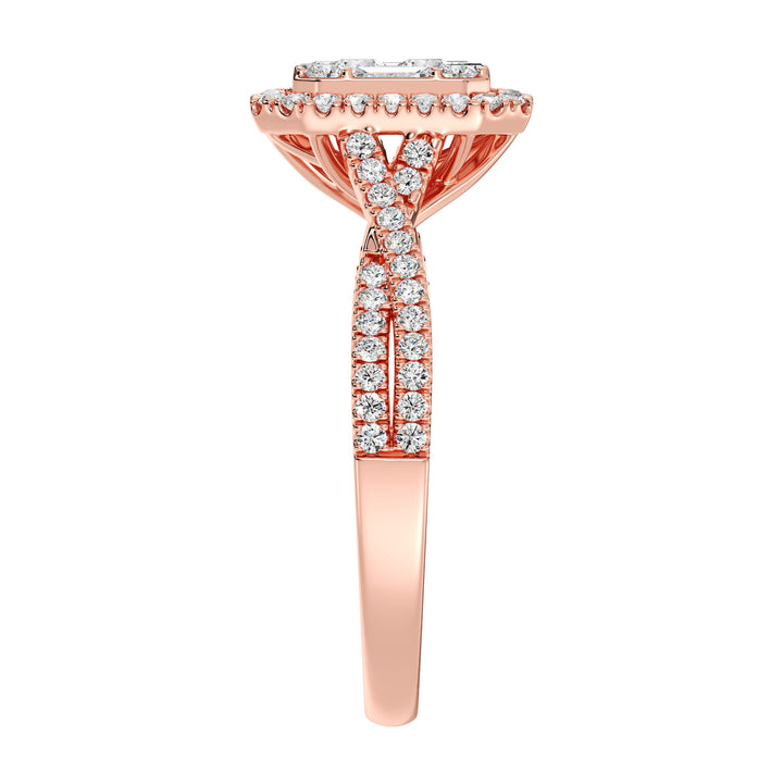 0.67 CTW Round & Baguette EF-VS Lab-Grown Diamond Emerald Cluster Halo Engagement Ring in 18K Rose Gold