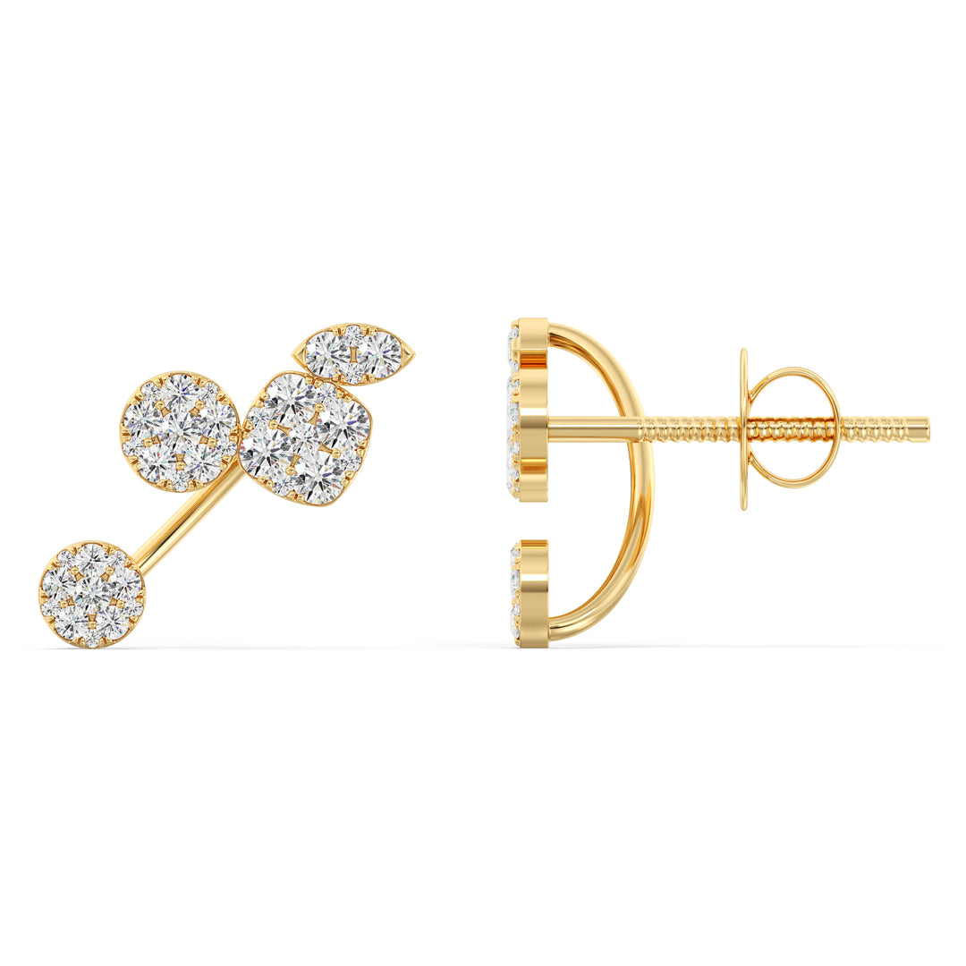 1.05 Carat Round Lab Grown Diamond Pavé Stud Earrings in 18K Yellow Gold