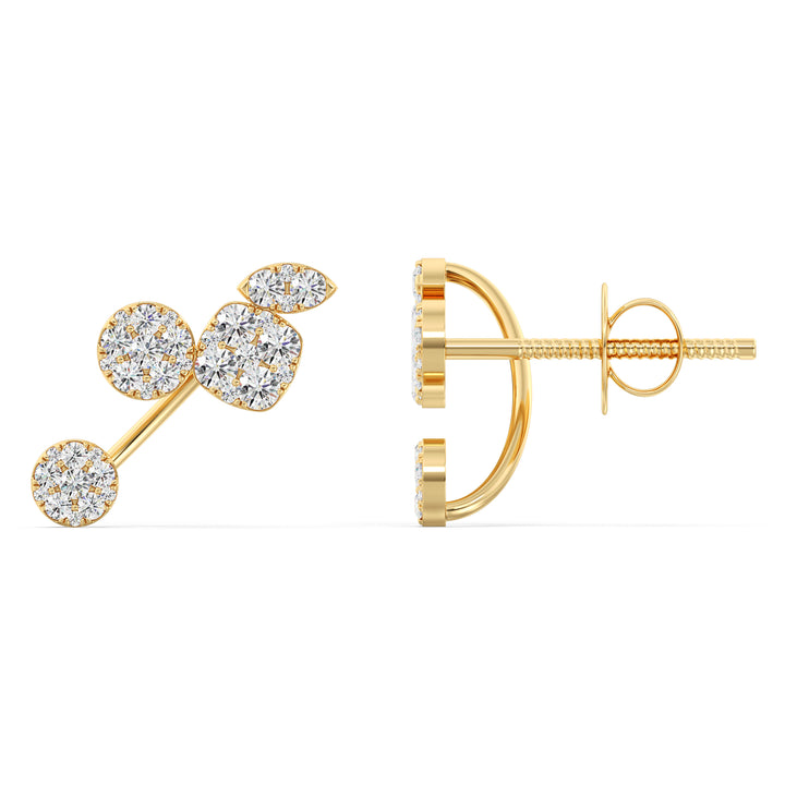 1.05 Carat Round Lab Grown Diamond Pavé Stud Earrings in 18K Yellow Gold