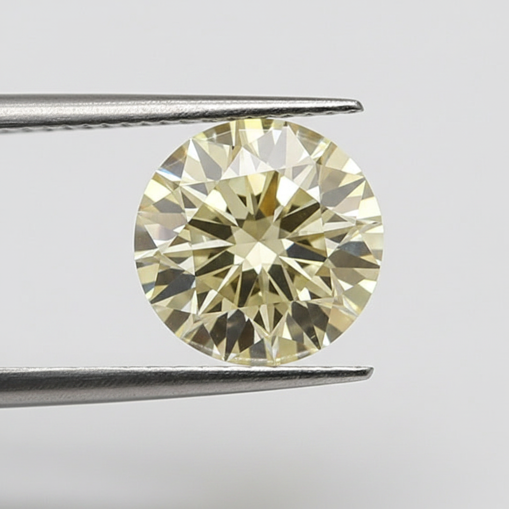 IGI Certified 1.08 Ct Fancy Yellow Round CVD Diamond with Ideal Cut