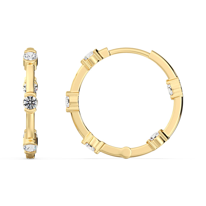 1.10 Carat Round Lab Grown Diamond Half Bezel Hoop Earrings in 18K Yellow Gold