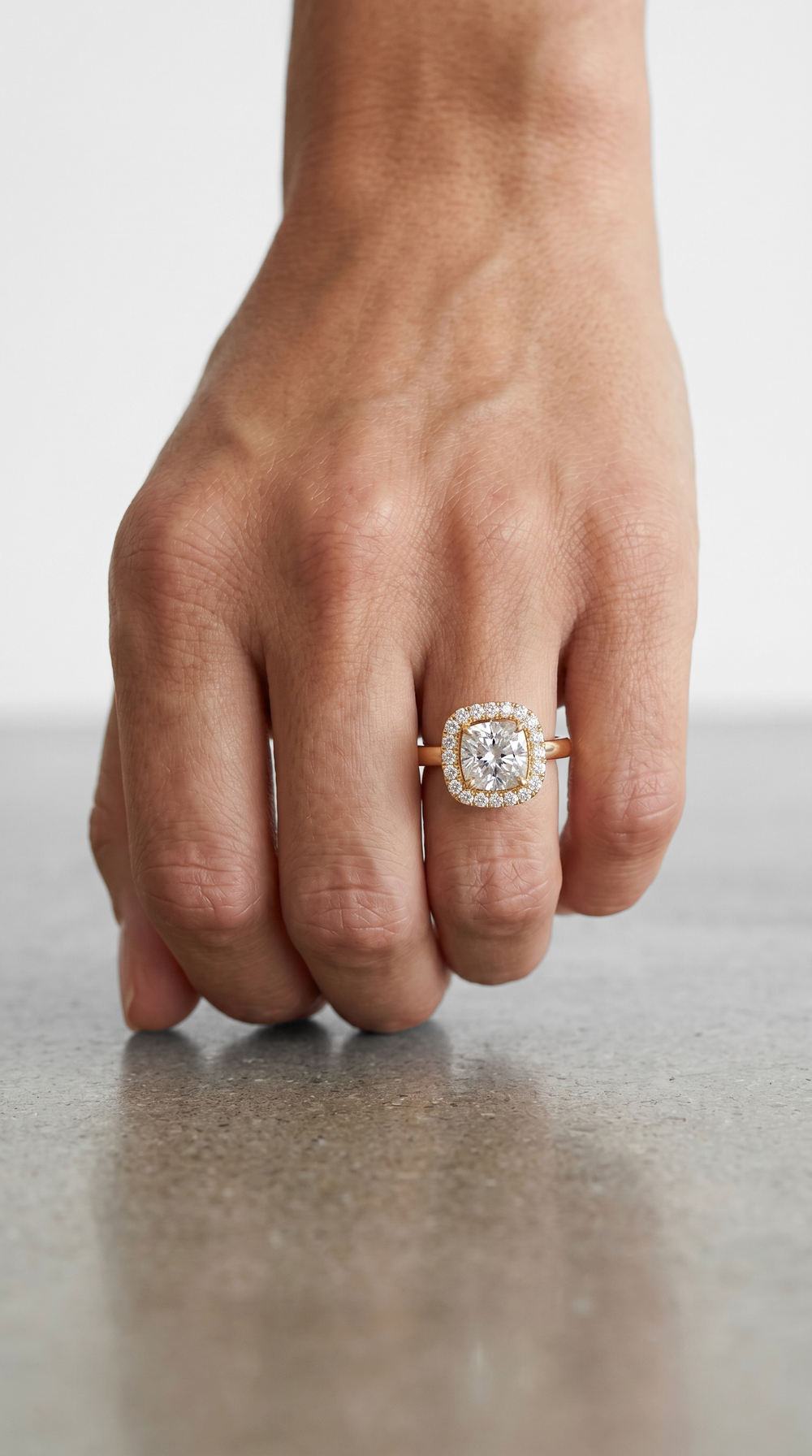 1.20 CTW Cushion Cut Lab Grown Diamond Halo Ring in 18K Yellow Gold