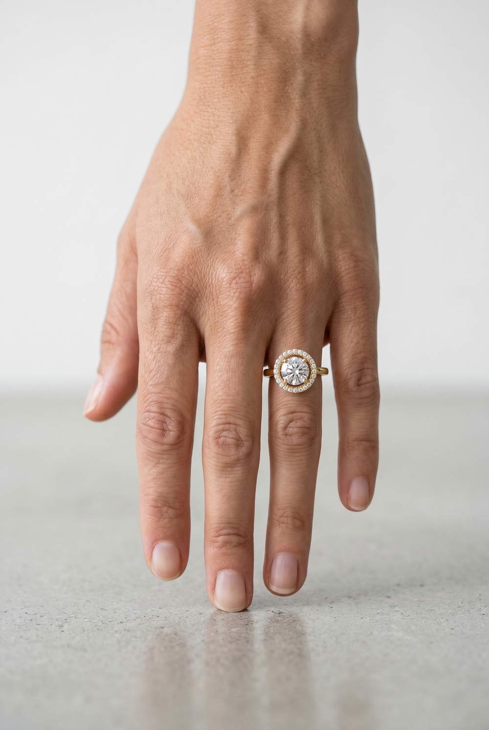 1.20 CTW Round Lab Grown Diamond Halo Ring in 18K Yellow Gold