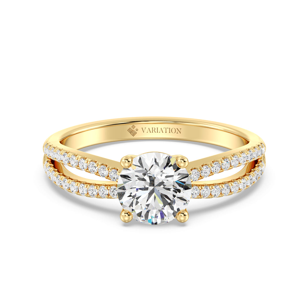 1.24 CTW Round Lab Grown Diamond Split Shank Ring with Pavé Band in 18K Yellow Gold
