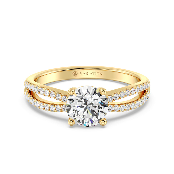 1.24 CTW Round Lab Grown Diamond Split Shank Ring with Pavé Band in 18K Yellow Gold