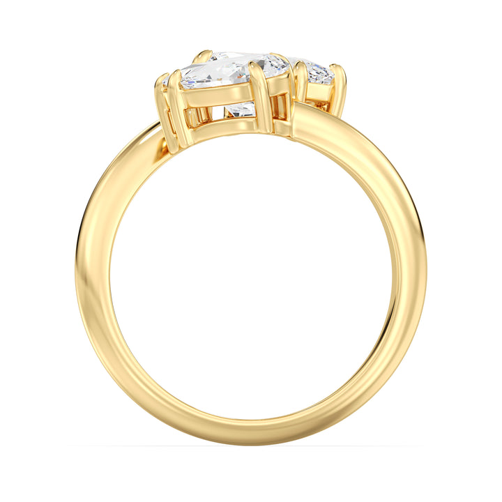 1.25 Ct and 0.75 Ct Pear Cut Diamond Toi et Moi Ring in 18K Gold