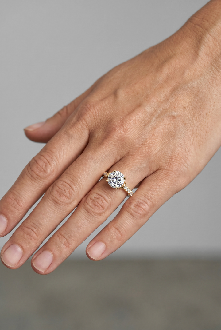 1.31 CTW Round Lab Grown Diamond Solitaire Ring with Pavé Accents in 18K Yellow Gold