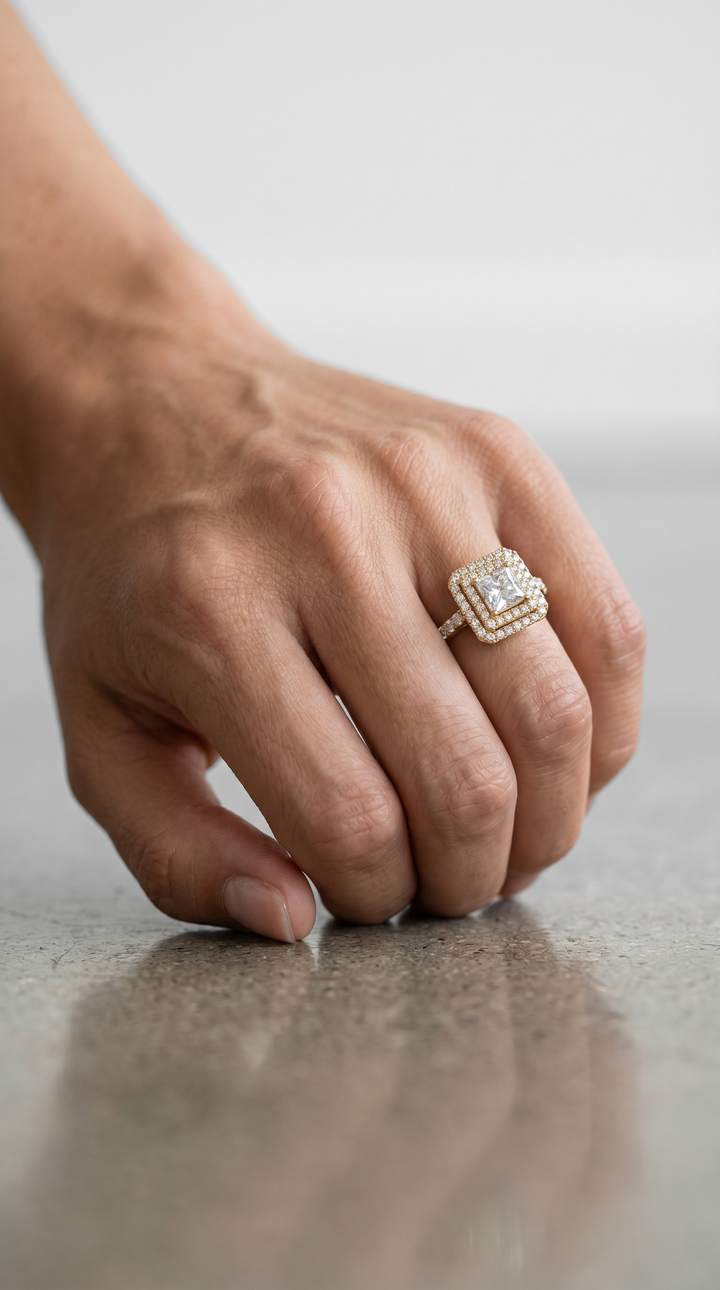 1.34 CTW Princess Cut Lab Grown Diamond Ring in 18K Yellow Gold