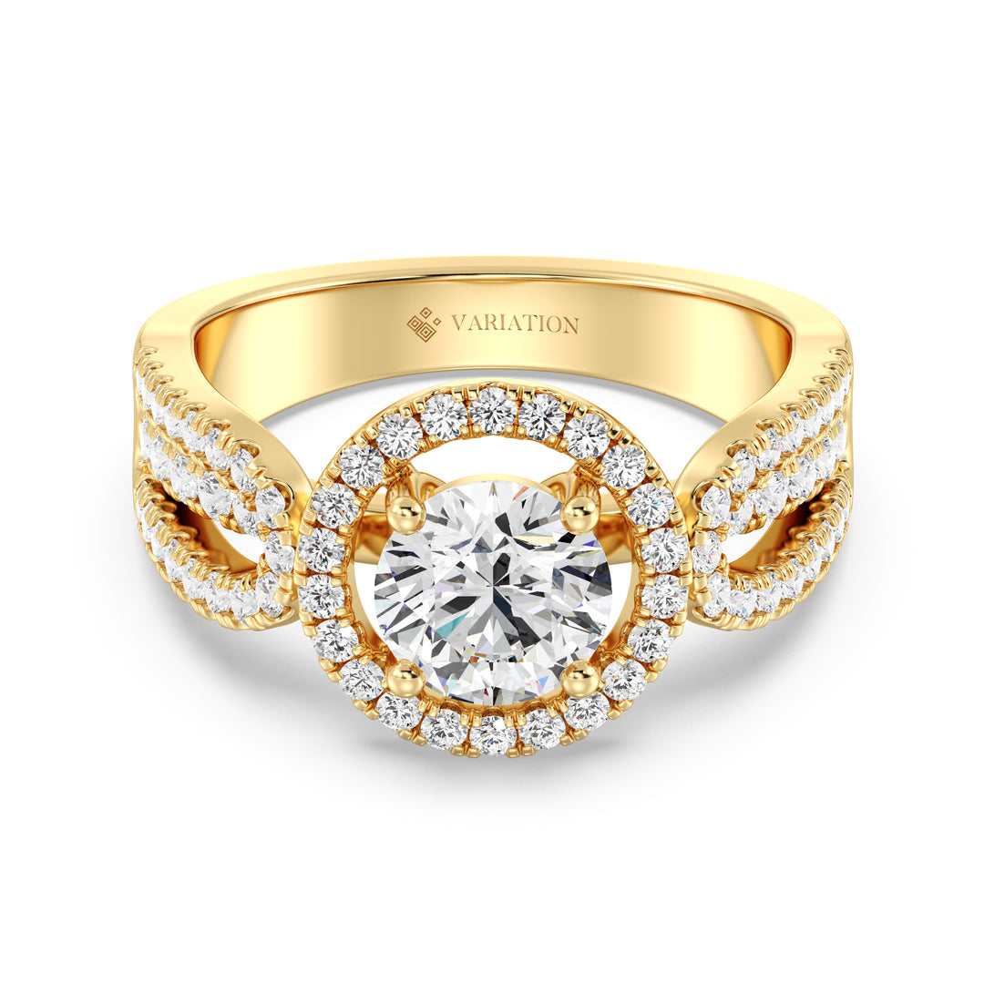 1.74 CTW Round Lab Grown Diamond Halo Ring in 18K Yellow Gold