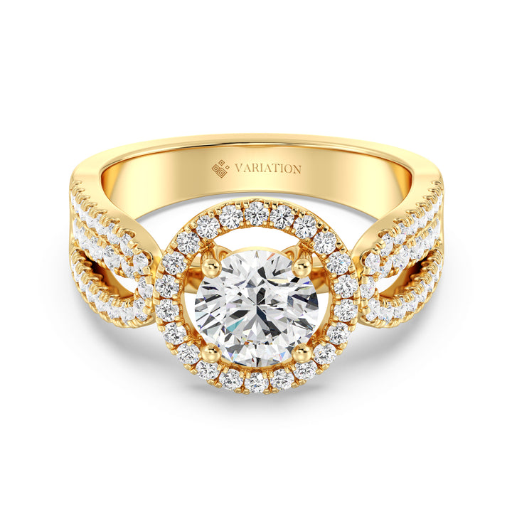1.74 CTW Round Lab Grown Diamond Halo Ring in 18K Yellow Gold