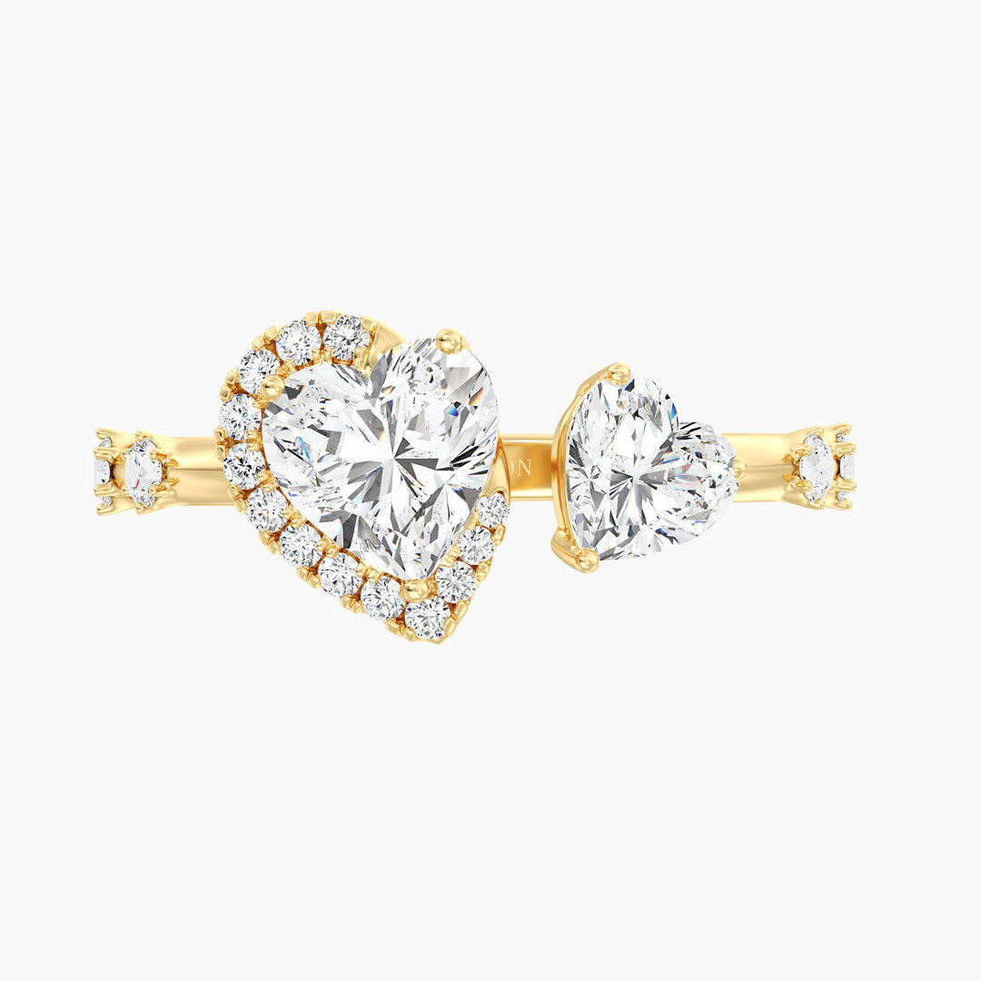 1.76 CTW Heart Cut Lab Grown Diamond Open Cuff Ring in Yellow Gold