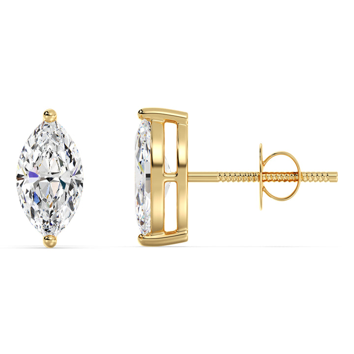 1 Carat Marquise Cut Lab Grown Diamond Stud Earrings in 18K Yellow Gold