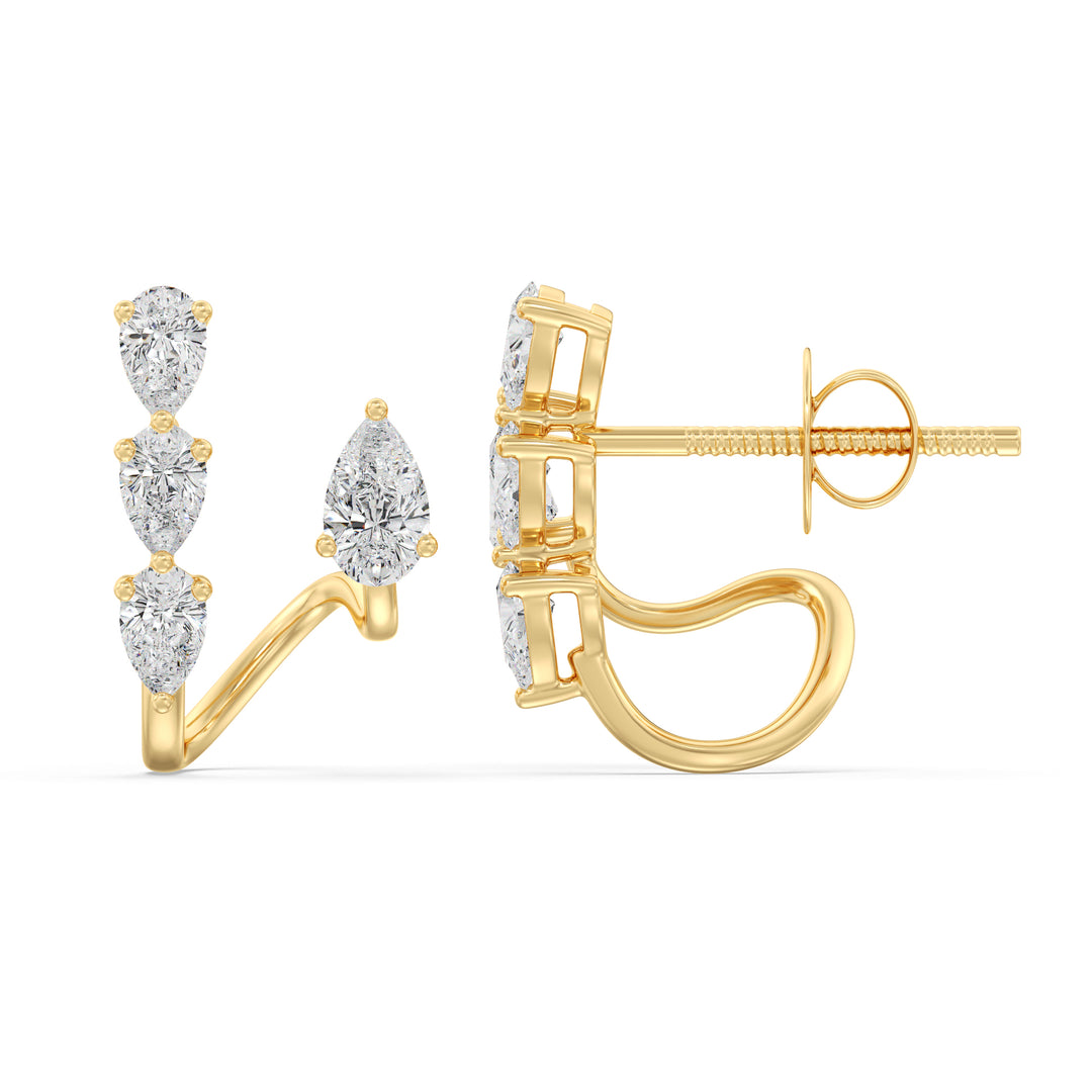 1 Carat Pear Cut Lab Grown Diamond Cluster Stud Earrings in 18K Yellow Gold