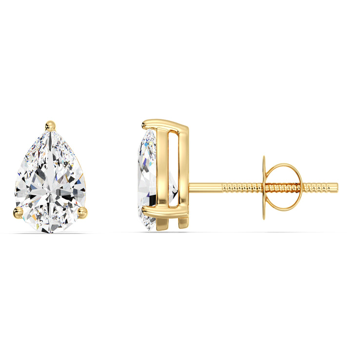 1 Carat Pear Cut Lab Grown Diamond Stud Earrings in 18K Yellow Gold