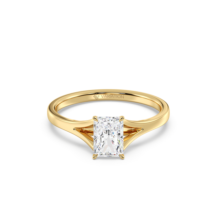 1 Carat Radiant Cut Diamond Split Shank Engagement Ring in Yellow Gold