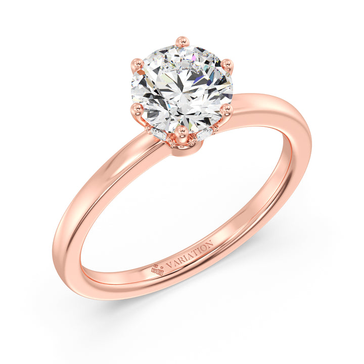 1 Carat Round Cut Hidden Halo Lab Grown Diamond Solitaire Ring in 18K Rose Gold