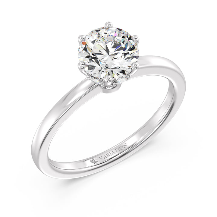 1 Carat Round Cut Hidden Halo Lab Grown Diamond Solitaire Ring in 18K White Gold