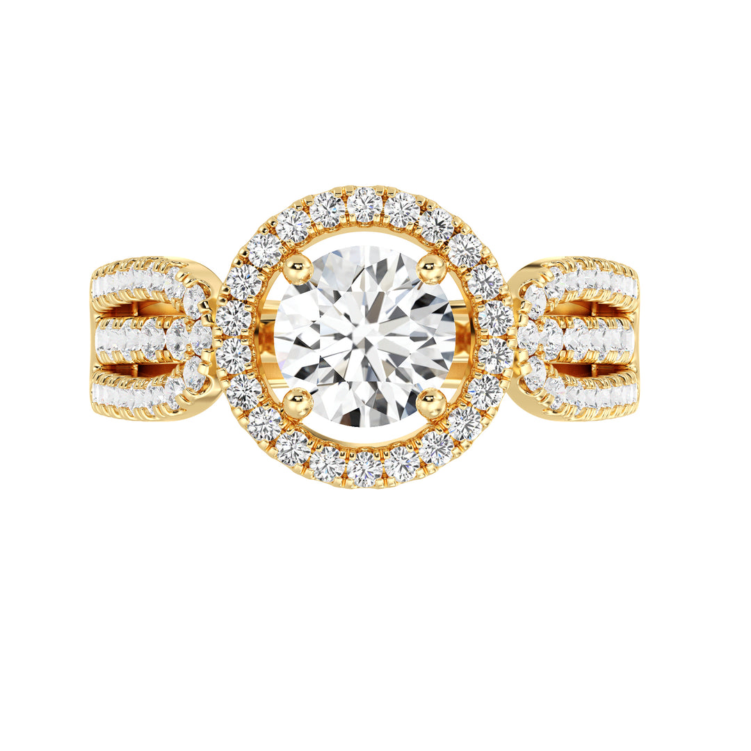 1.00 Carat Round Cut Lab Grown Diamond Halo Engagement Ring in 18K Yellow Gold