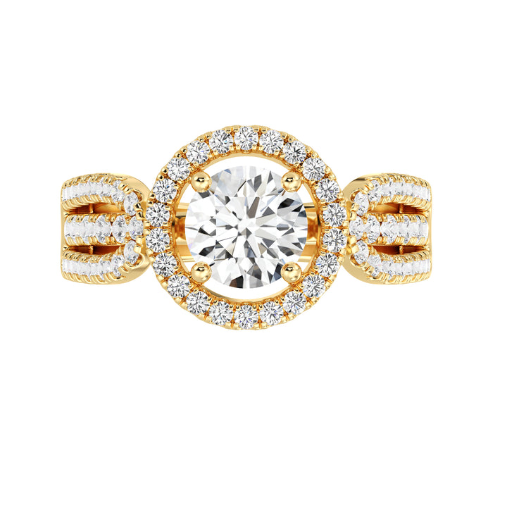 1.00 Carat Round Cut Lab Grown Diamond Halo Engagement Ring in 18K Yellow Gold