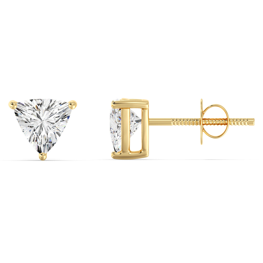 1 Carat Trillion Cut Lab Grown Diamond Stud Earrings in 18K Yellow Gold