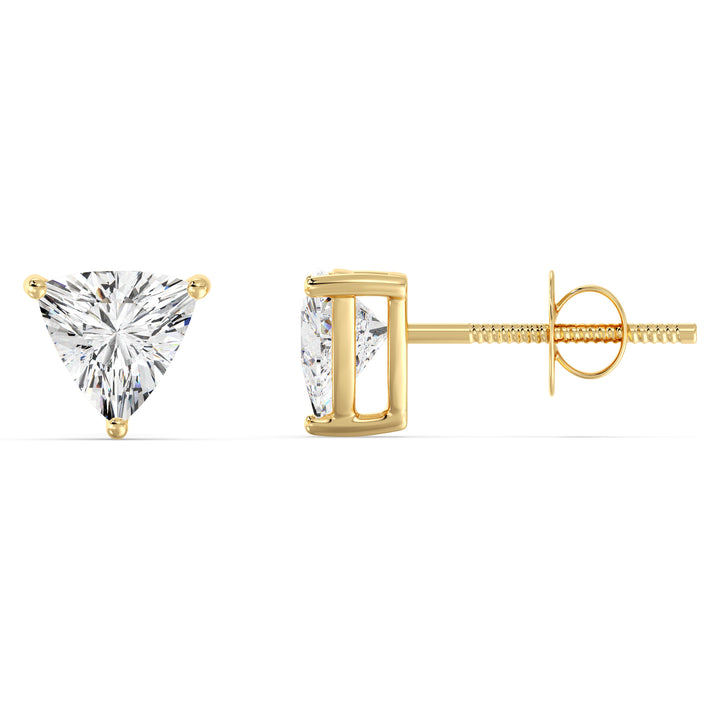 1 Carat Trillion Cut Lab Grown Diamond Stud Earrings in 18K Yellow Gold
