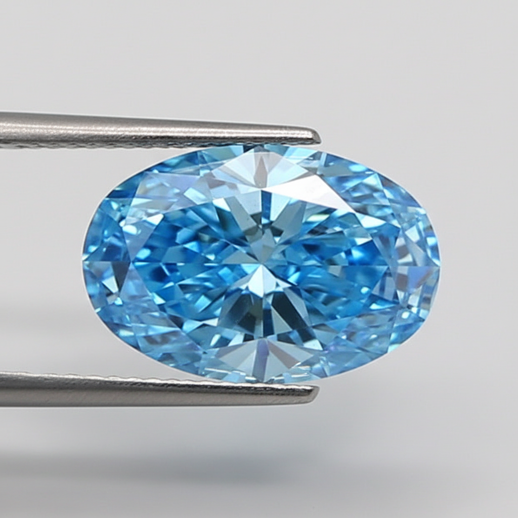 1,00 Karat ovaler, im Labor geschliffener Diamant, VS2/Fancy Vivid Blue