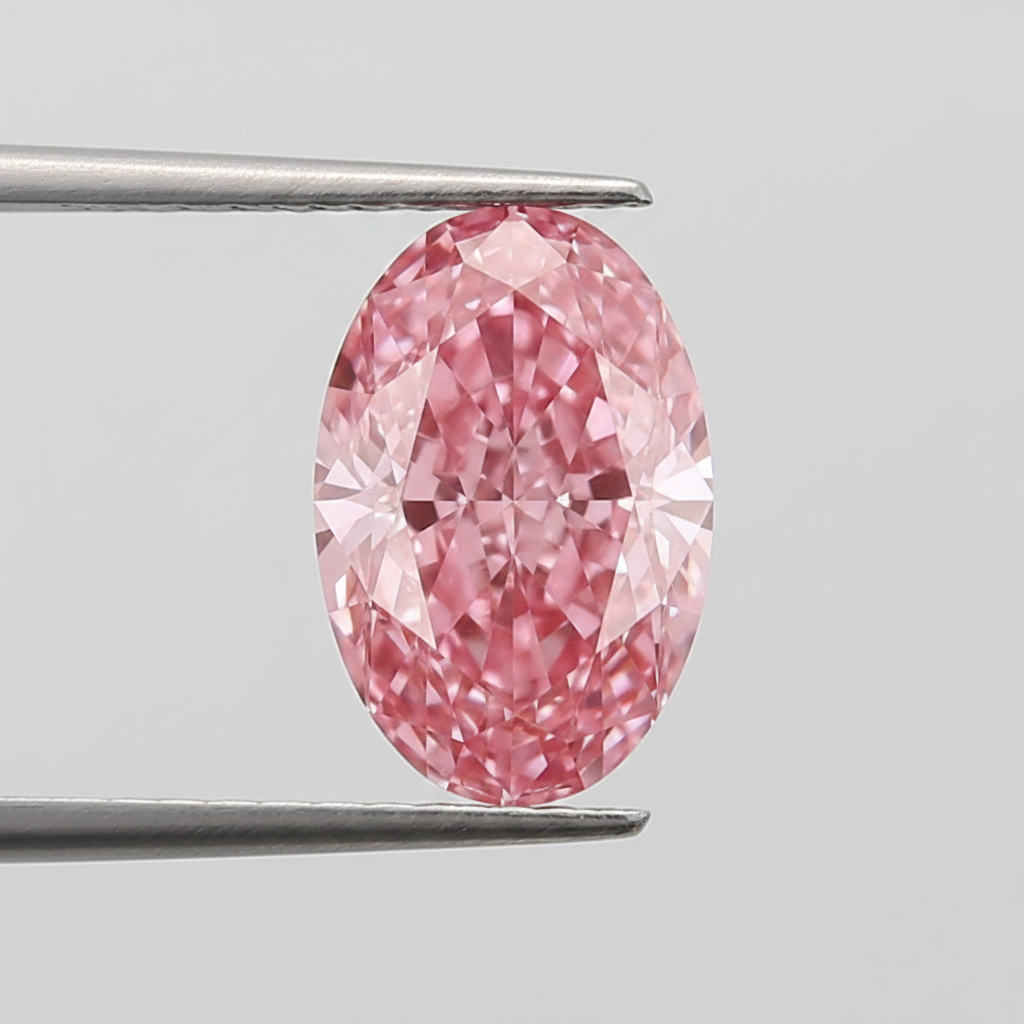 1,00 karaat ovale geslepen laboratoriumdiamant, VVS2/fancy levendig roze