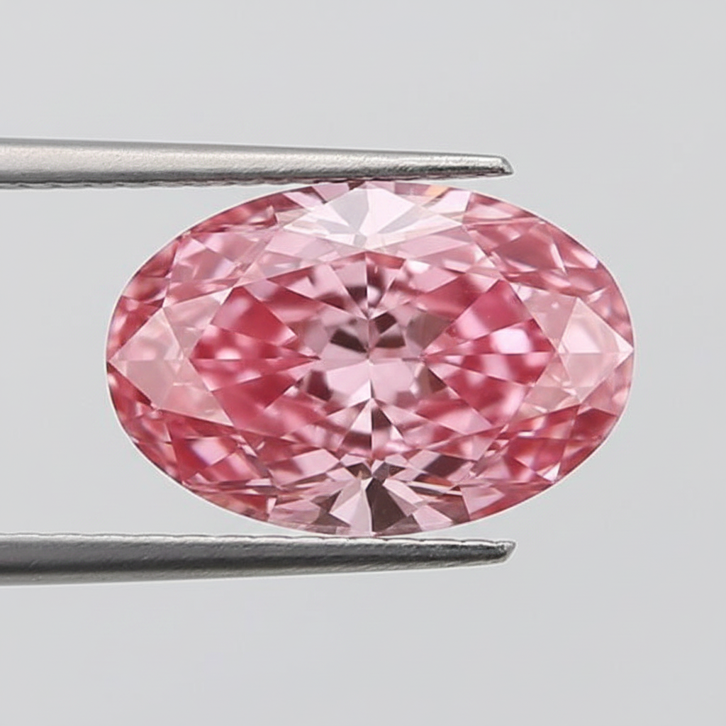 1,00 karaat ovale lab-grown diamant, VVS2/fancy levendig roze