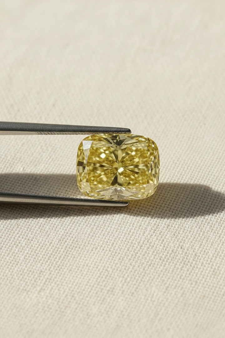 1,01 karaat kussen gemodificeerde laboratoriumgekweekte diamant, VS1/Fancy intens geel