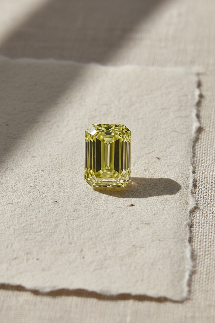 1.01 Carat Emerald Cut Lab Grown Diamond, VVS2/Fancy Grayish Yellow