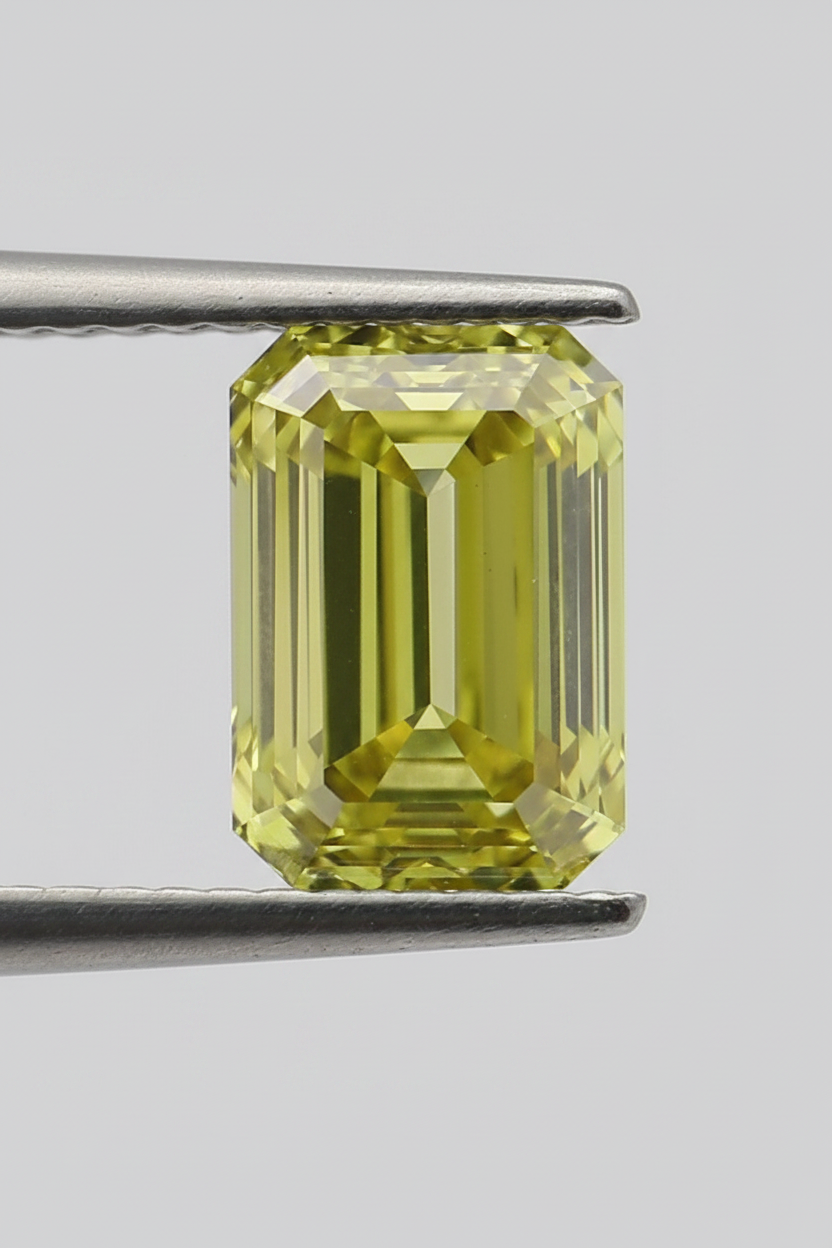 1.01 Carat Emerald Cut Lab Grown Diamond, VVS2/Fancy Grayish Yellow