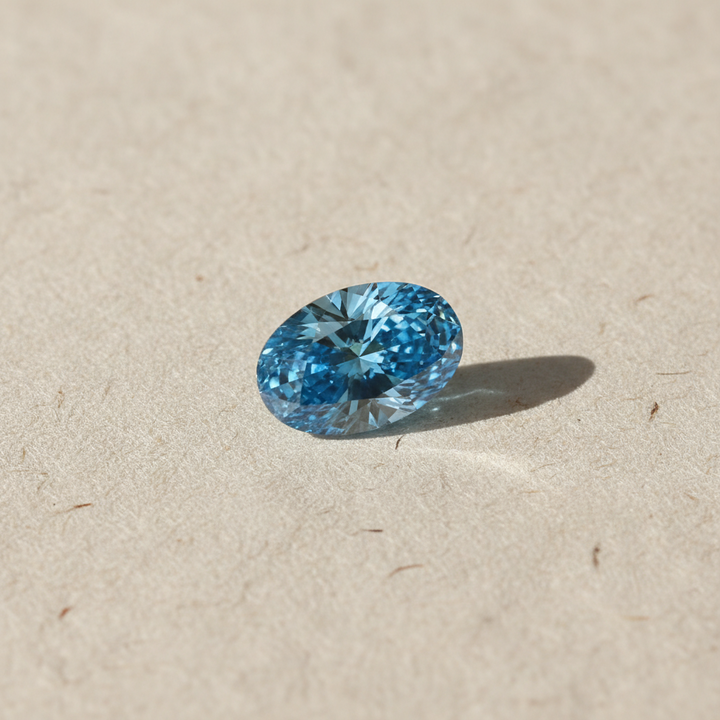 1,01 karaat ovale geslepen laboratoriumdiamant, VVS2/Fancy Vivid Blue