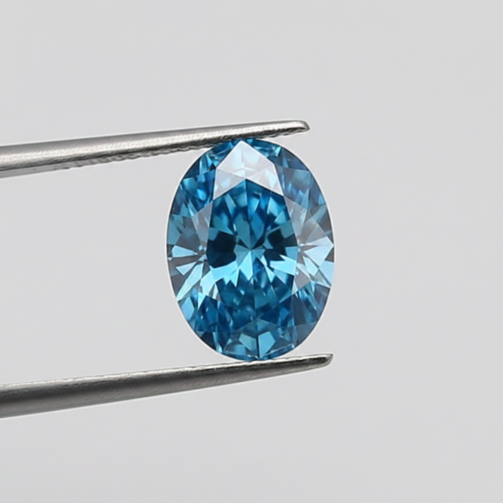 1,01 karaat ovale geslepen laboratoriumdiamant, VVS2/Fancy Vivid Blue