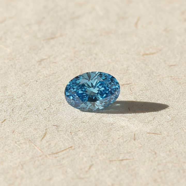 1,02 karaat ovale lab-grown diamant, VS2/fancy levendig blauw