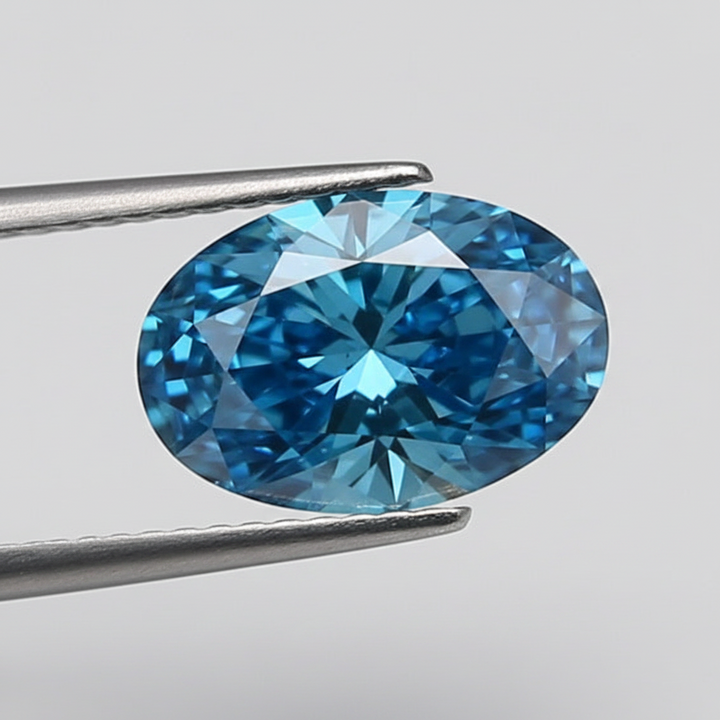 1,02 karaat ovale lab-grown diamant, VS2/fancy levendig blauw