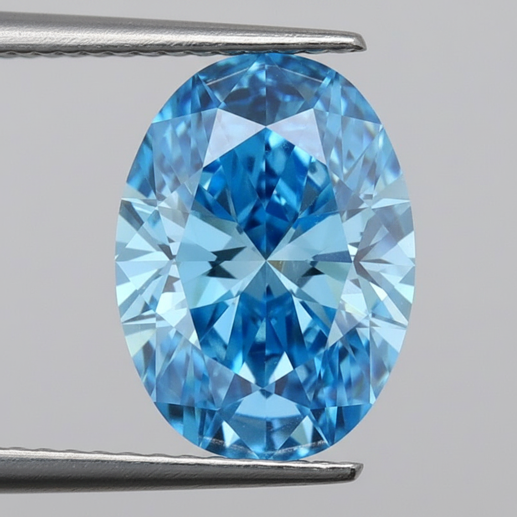 1,03 karaat ovale geslepen laboratoriumdiamant, VS1/fancy levendig blauw
