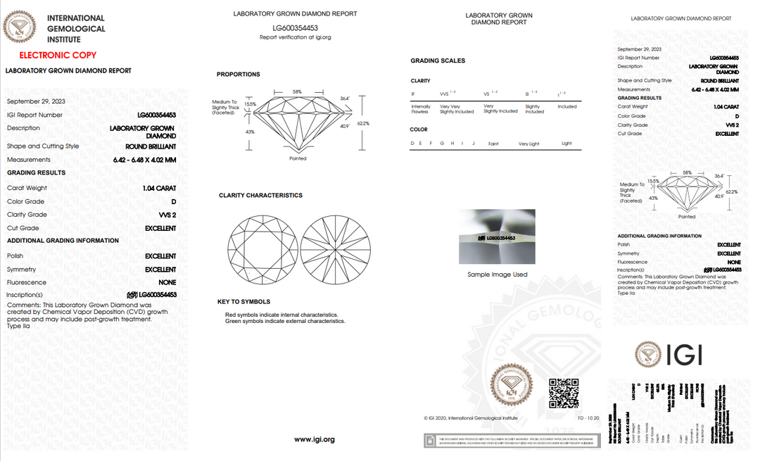 IGI Certificate for 0.50 CT Lab-Grown Diamond: Confirms D color, IF clarity, and Ideal cut quality"