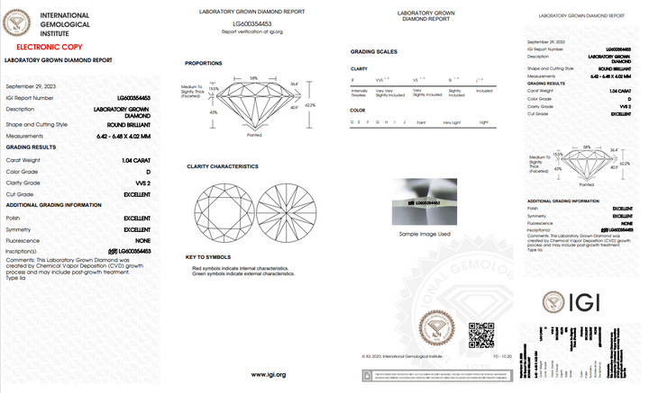 IGI Certificate for 0.50 CT Lab-Grown Diamond: Confirms D color, IF clarity, and Ideal cut quality"