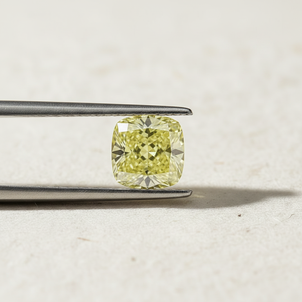 1,04 karaat kussen vierkant Lab Grown Diamond, VS1/Fancy intens geel