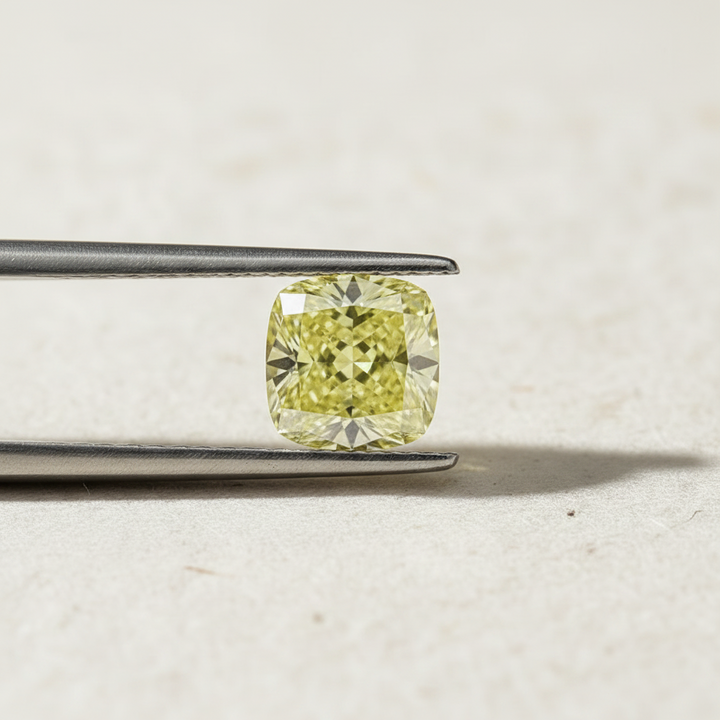 1,04 karaat kussen vierkant Lab Grown Diamond, VS1/Fancy intens geel