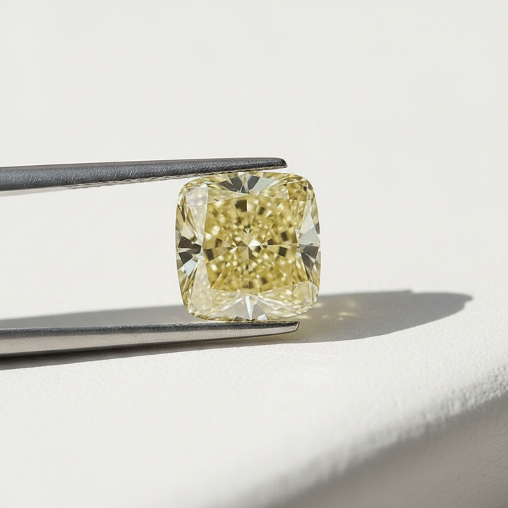 1,04 karaat kussen vierkant Lab Grown Diamond, VS1/Fancy intens geel