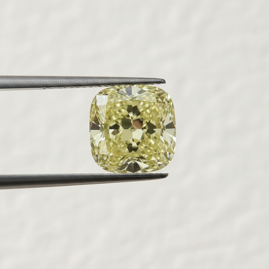 1,04 karaat kussen vierkant Lab Grown Diamond, VVS2/Fancy geel