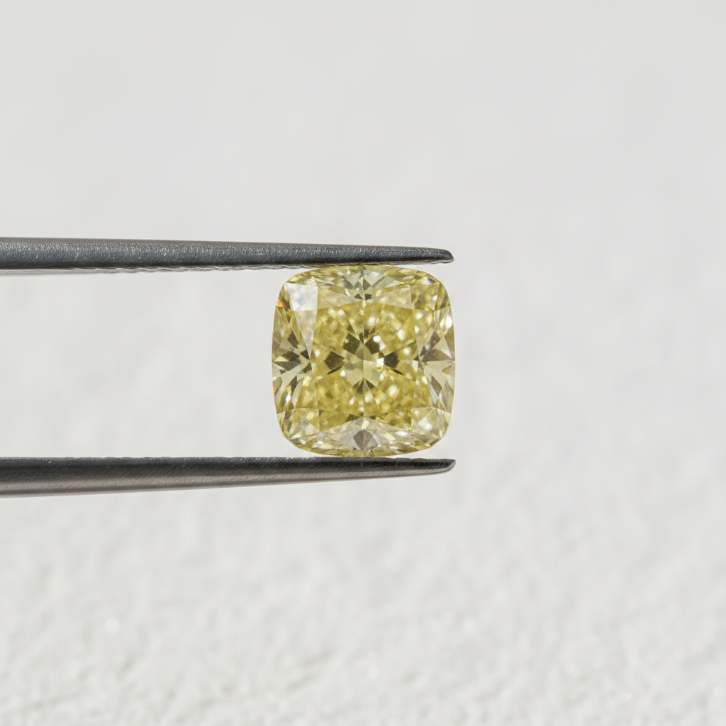 1,05 karaat kussen gemodificeerde laboratoriumgekweekte diamant, VVS2/Fancy intens geel